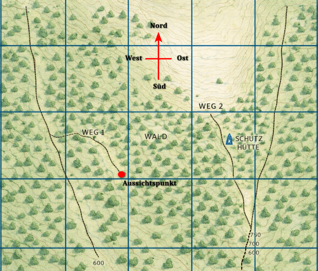 Übersichtskarte mit markiertem Aussichtspunkt und Schutzhütte