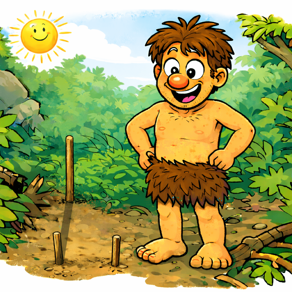 Survival-Tarzan nutzt einen improvisierten Sonnenkompass zur Orientierung