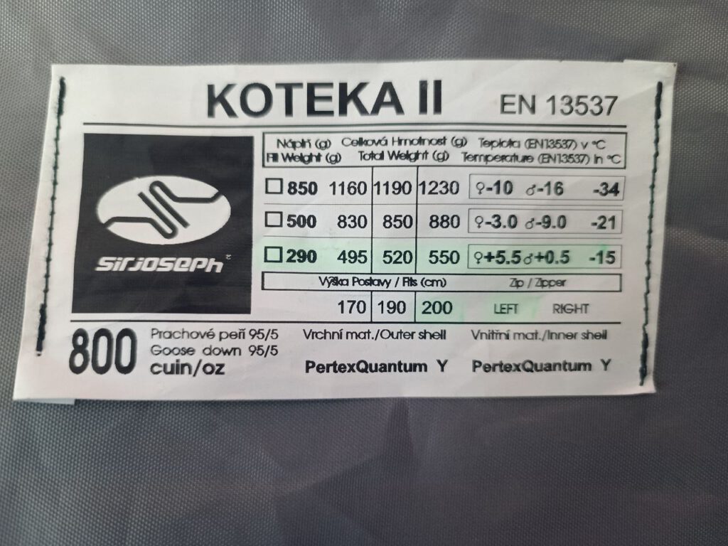 Daunenschlafsack EN 13537 Temperaturangaben Komfort Limit Extrem 800 cuin