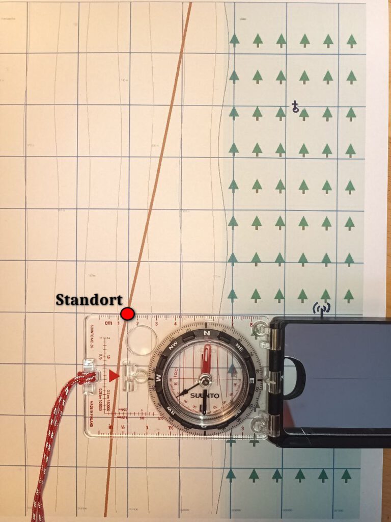 Peillinie vom Fernsehturm auf Karte eingezeichnet Standortbestimmung